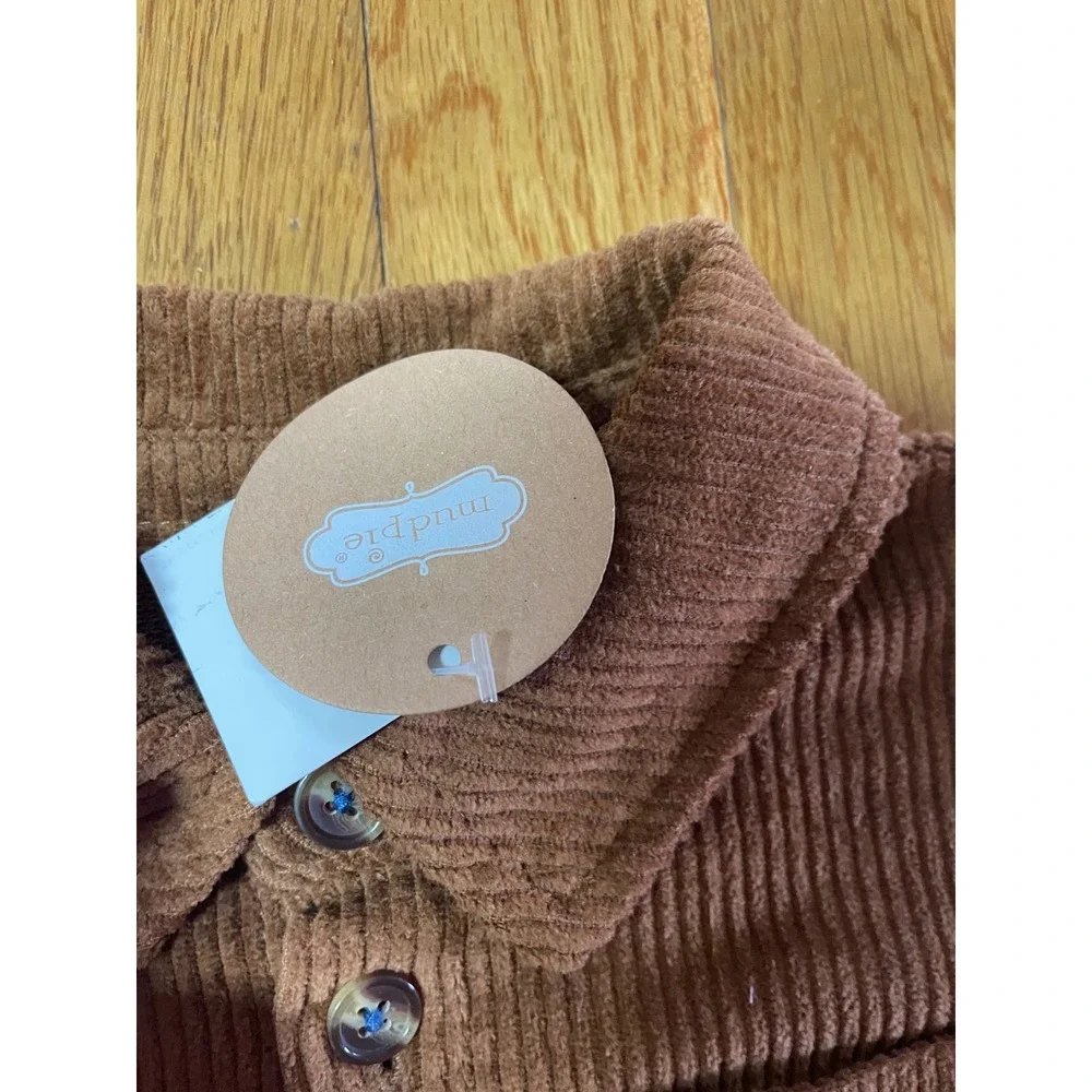 Mud Pie Toddler Boys Caramel Corduroy Shacket Brown Button Down Shirt 12-18M NWT